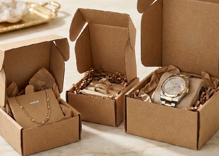 Three elegant jewelry boxes of different sizes arranged together in a single frame
