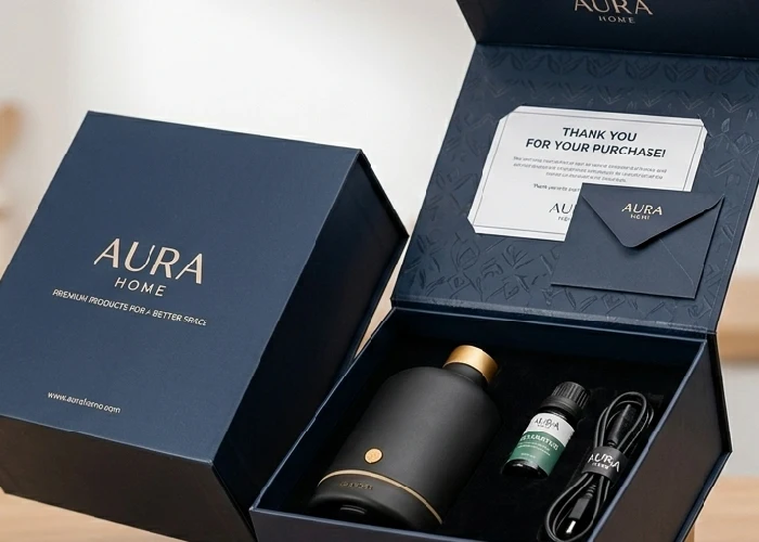 A customer opening a premium carton box to reveal a product inside, highlighting the professional unboxing experience provided by high-quality product packaging.