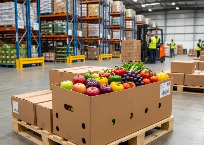 A ventilated fruits box holding fresh farm produce ready for market shipment